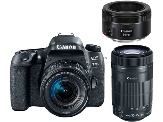 Kit Cámara Réflex CANON EOS 77D EF-S 18-55mm + EF-S 55-250mm + EF 50mm F1.8 STM