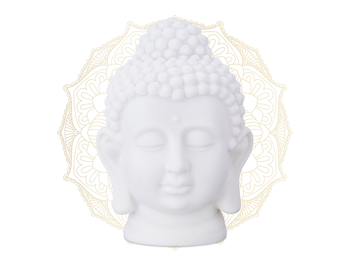 Relaxdays Cabeça De Buda, Plástico, Figura Hbt: 17x12x10 Cm, Decoração Zen Para Sala E Banheiro, Feng Shui, Branca