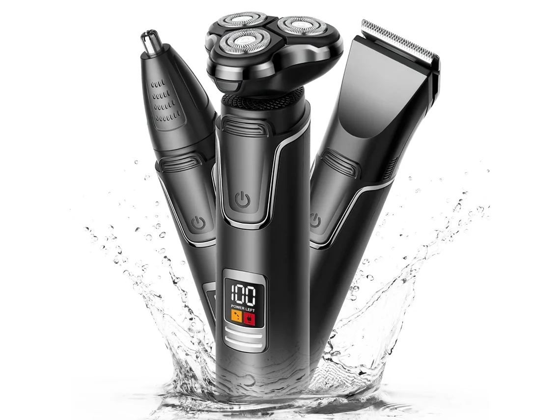 Afeitadora Eléctrica Para Hombre, Recortadora De Barba Inalámbrica 3 En 1, Set De Corte De Pelo Para Rostro, Vello De Nariz