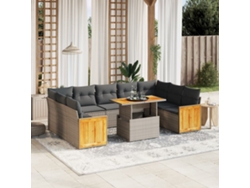 Conjunto de sofás de jardín de 10 piezas DKD Home Decor con cojines de mimbre gris