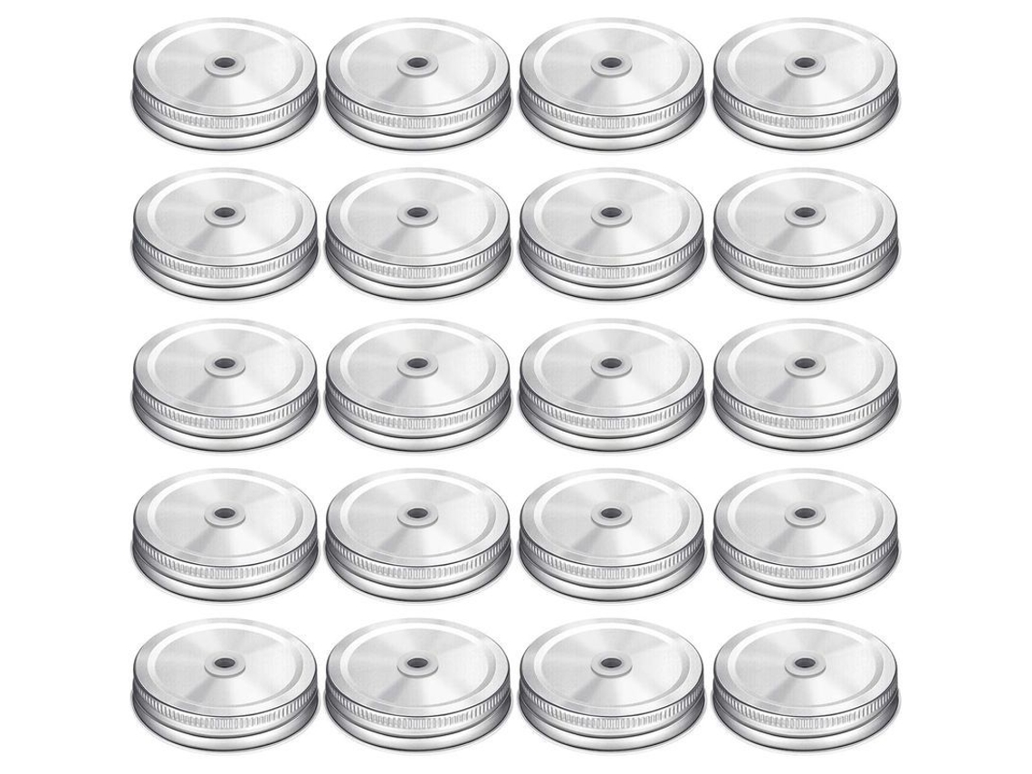 Tapas De Acero Inoxidable Para Frascos De Vidrio Mason Con Orificio Para Palillo De Dientes, 20 Unidades, Compatibles Con Frascos Estándar.