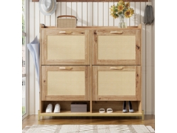 Zapatero moderno con puertas de mimbre, 4 puertas, estructura de metal, estilo natural