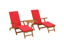 Maison Exclusive - Recliner Y Tumbona Plegable 3 Pcs Rojo Madera De Acacia Sólida