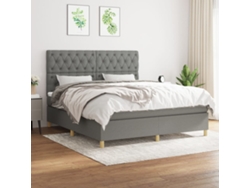 Cama Box Spring Con Colchón Tela Gris Oscuro 160x200 Cm