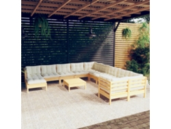 12 Pcs Conjunto Lounge De Jardim C/ Almofadões Cor Creme Pinho Dkd Home Decor