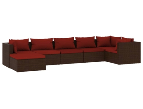 Conjunto 7 muebles de jardín VIDAXL y cojines ratán sintético marrón