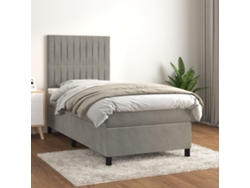 Cama Box Spring Con Colchón Terciopelo Gris Claro 80x200 Cm