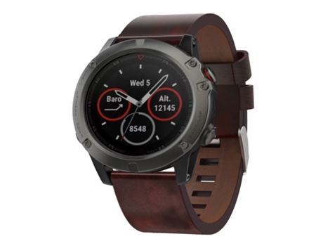 Correa Smartwatch para Garmin Fenix 5X Zafiro 26mm con Hebilla de Cuero y Acero (Marrón)