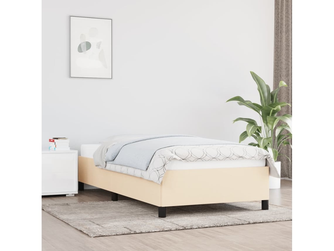 Estructura De Cama Sin Colchón Tela Crema 80x200 Cm