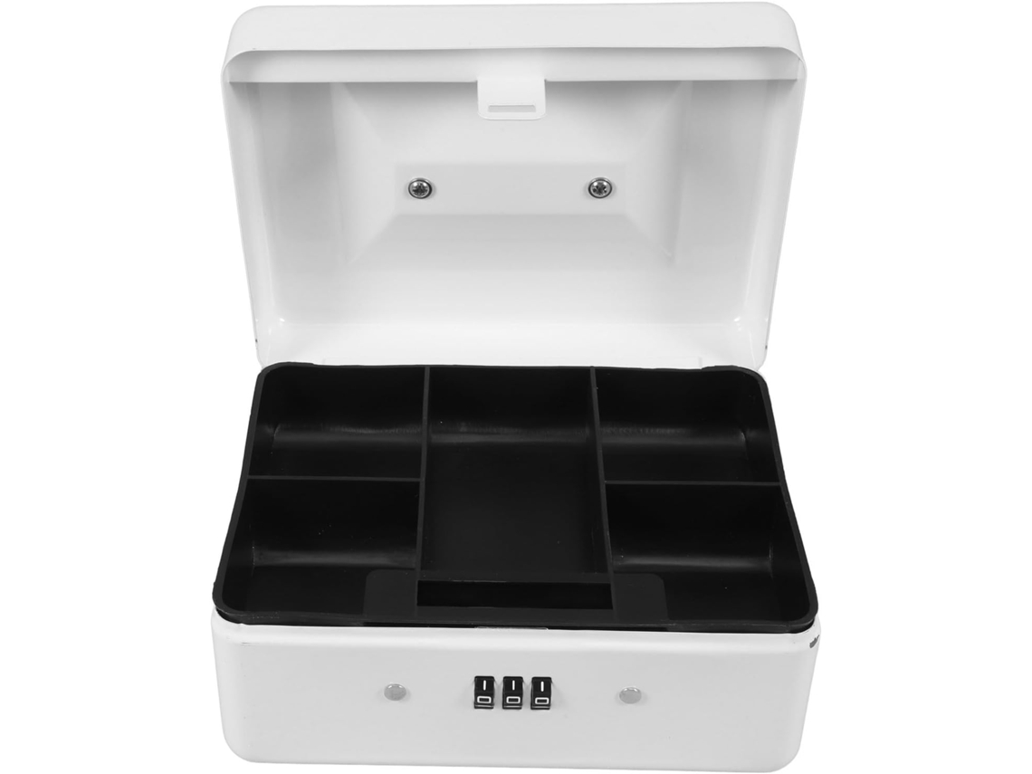 Caja Fuerte Pequeña De Metal Blanco Con Cerradura De Contraseña Y Amplio Compartimento Secreto.
