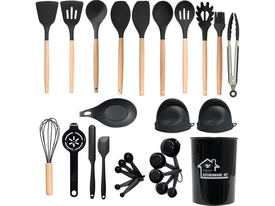 28 Uds Utensilios De Cocina Utensilios De Cocina De Silicona Resistentes Al Calor Negro Gertiz
