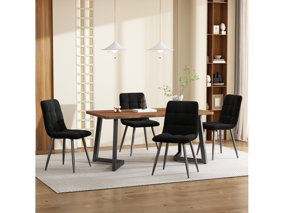 Conjunto Comedor 5 Piezas - Mesa De Comedor 117x68 Cm - Madera, Patas Metálicas Negras, Mdf Nogal - Sillas Terciopelo Negras