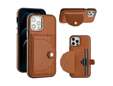Funda Mobile Phone Cases Shockproof With Card para iPhone 12 Piel Marrón