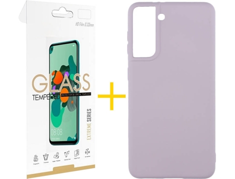 Carcasa y Protector de Pantalla de Vidrio Samsung S21 Plus SKYHE Silicona Líquida Morado