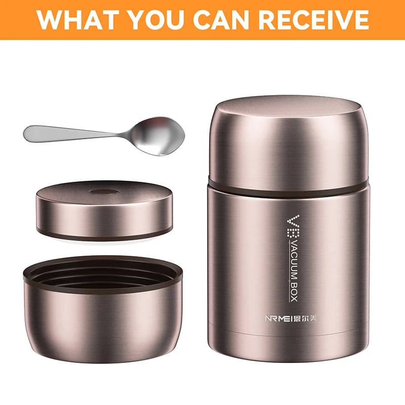 (Oro, 600 ml) Recipiente térmico para alimentos de acero inoxidable 316, gran capacidad, ideal para acampar y viajes al aire libre.