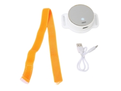 Dispositivo portátil de luz infrarroja roja de 650 nm para usar en la muñeca, con cuerpo gris y correa naranja.