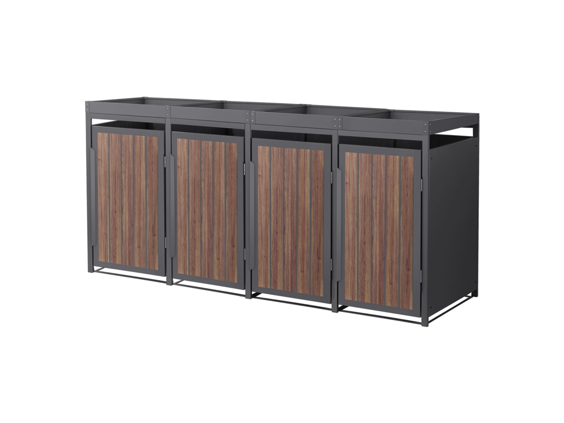 Cobertizo Ml-design Para 4 Cubos De Basura 240l Acero Antracita Roble Oscuro Con Macetero
