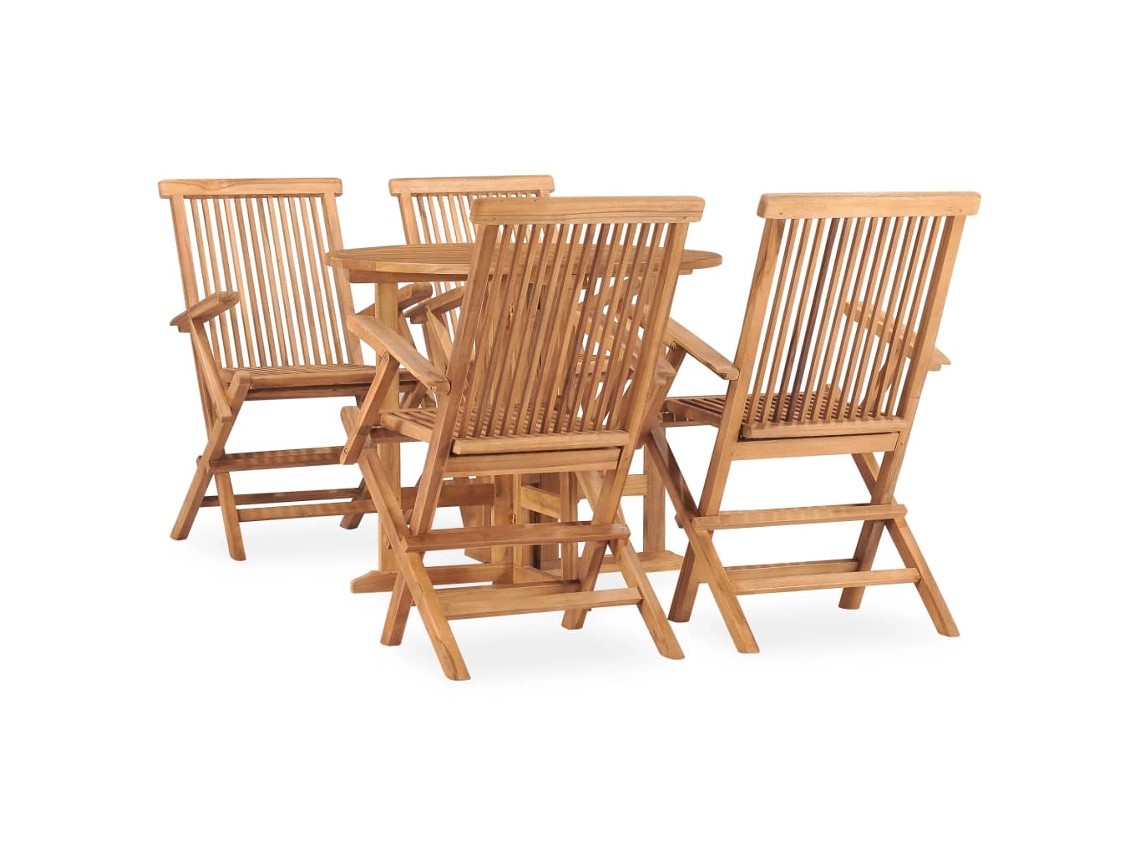 Juego de comedor plegable para exterior de 5 piezas de madera maciza de teca, DKD, decoración del hogar