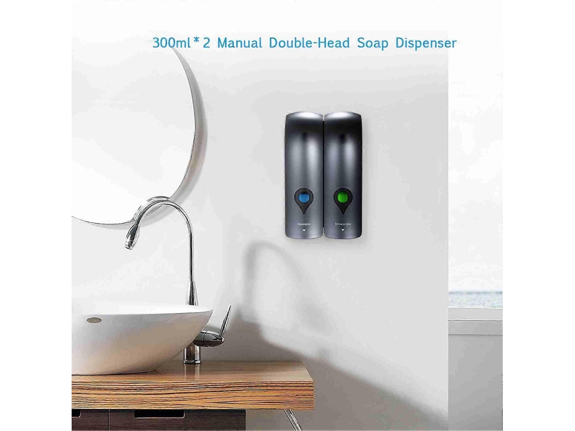 Dispensador de jabón manual de 300 ml x 2, doble cabezal, dispensador de jabón a presión de pared para hotel, hogar y baño Rosewell