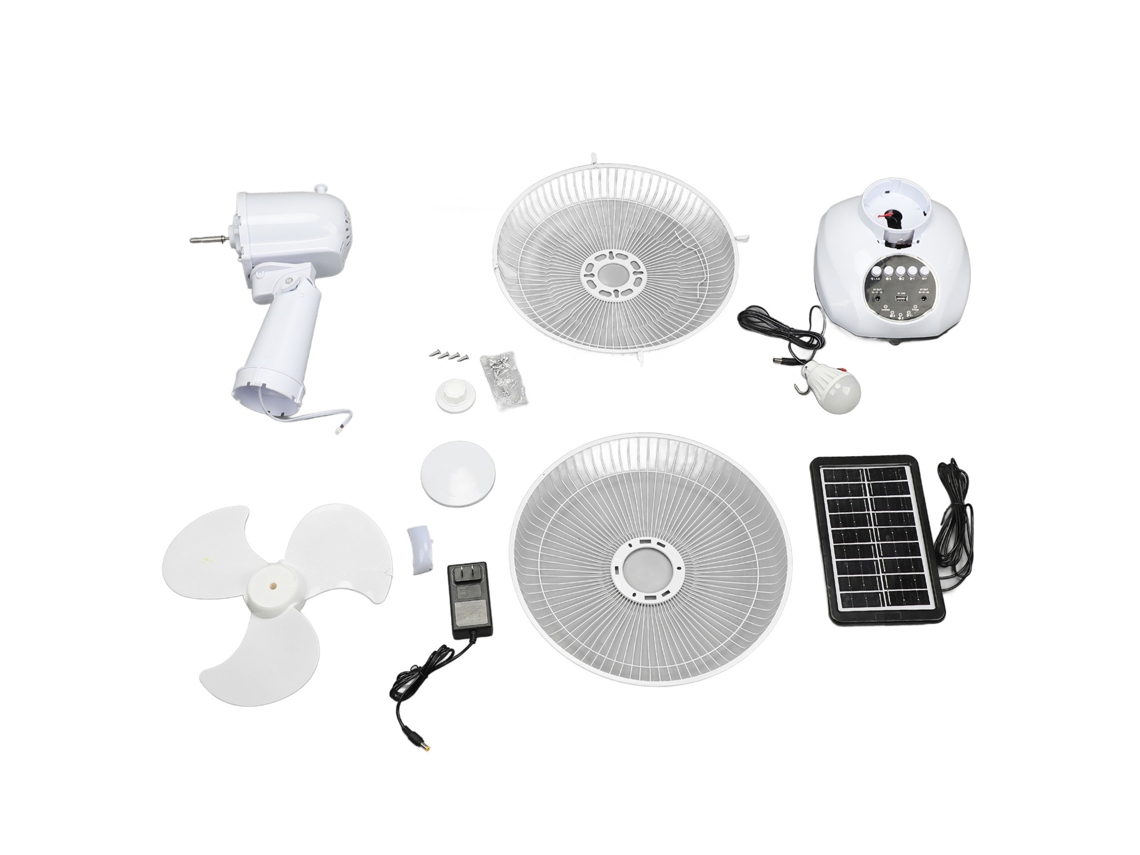 Ventilador de mesa solar de 12 pulgadas, 100/240 V, blanco