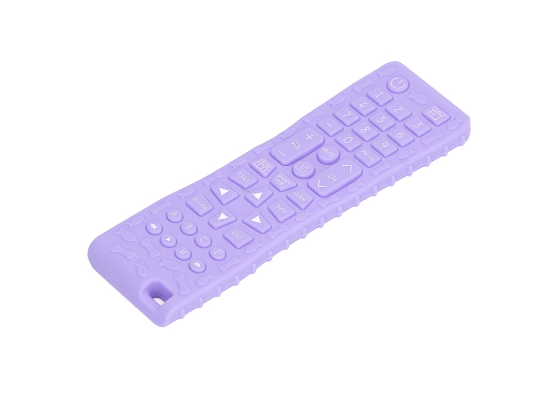Chupeta Silicone Bebê Controle Remoto Tv 37 Teclas Mordida Sensorial Roxo