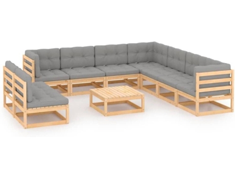 Conjunto 10 de muebles de jardín VIDAXL y cojines madera maciza pino