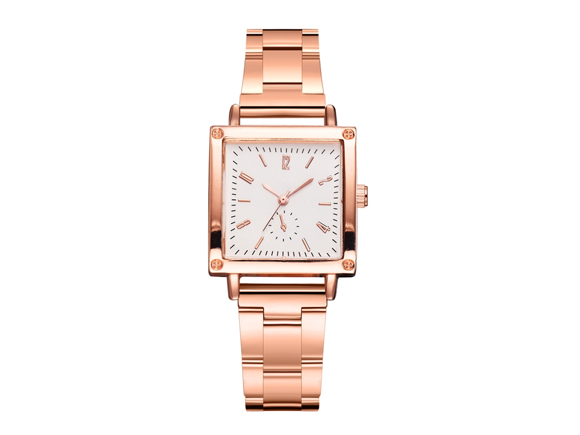 Reloj De Pulsera De Cuarzo Con Correa De Aleación, Forma Cuadrada, Números Romanos, Elegante En Oro Rosa Y Oro Blanco.