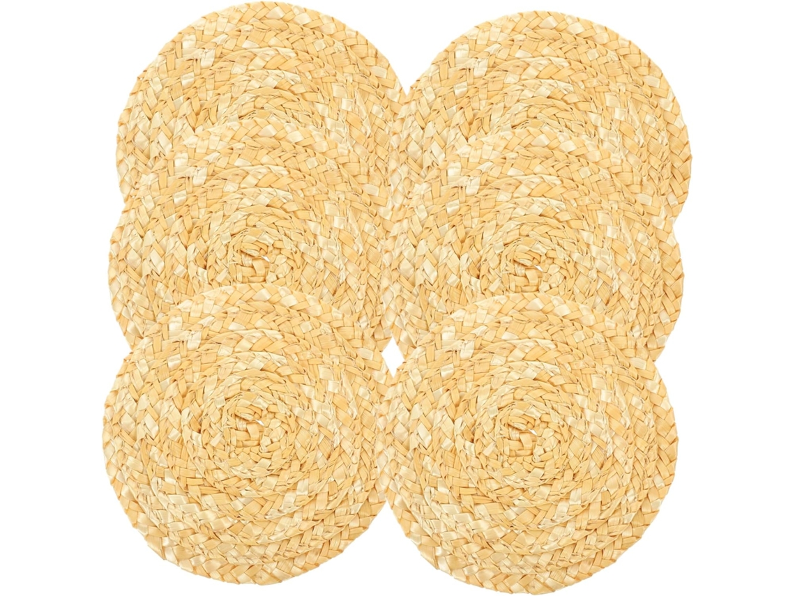 Juego 6, Posavasos De Paja Amarilla Tejidos
