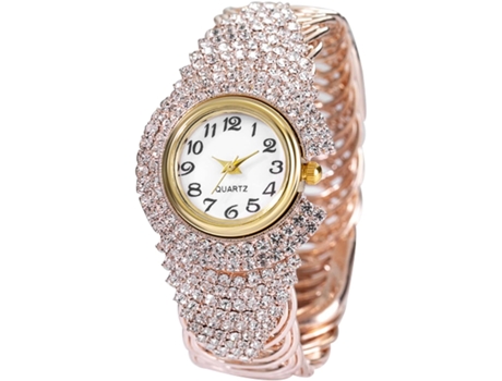 VEANXIN Reloj de Pulsera Elegante de Cristal para Mujer Reloj de Pulsera con Esfera Redonda de Diamantes-oro rosa