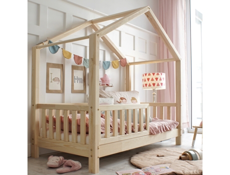 Cama con Patas Barrera Somier Lamas Roxane PETITS-MEUBLES Madera Beige (90x190)
