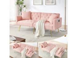 Sofá Doble Bouclé Teddy Rosa, Respaldo Reclinable 3 Posiciones, Cojines Incluidos, Patas Metálicas, Ideal Para Piso Pequeño