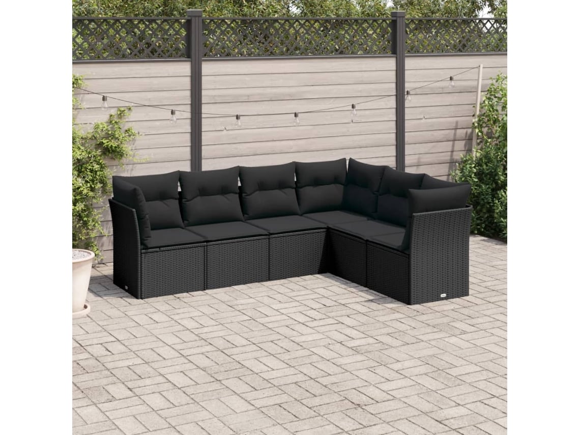 Conjunto de sofás de jardín de 6 piezas DKD Home Decor con cojines de mimbre negros