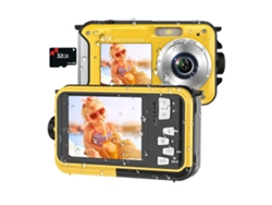 Cámara Sumergible 4k 64mp Pantalla Dual 16 Pies 32gb Microsd (amarillo)