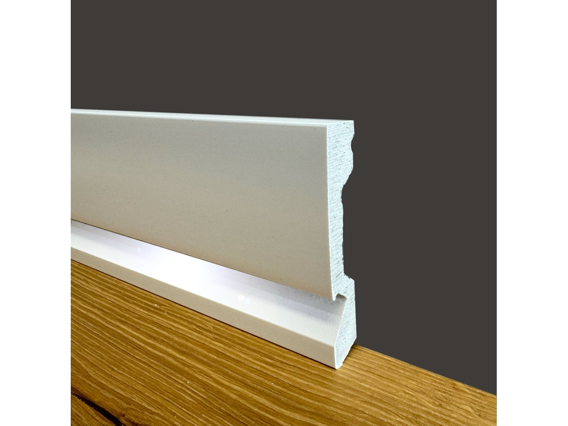 ***FIM DE SÉRIE por metro*** Rodapé Rodapé QUADRADO COM PREPARAÇÃO LED em Duropolímero Poliestruturado Branco 100x18 ETERNAL PARQUET