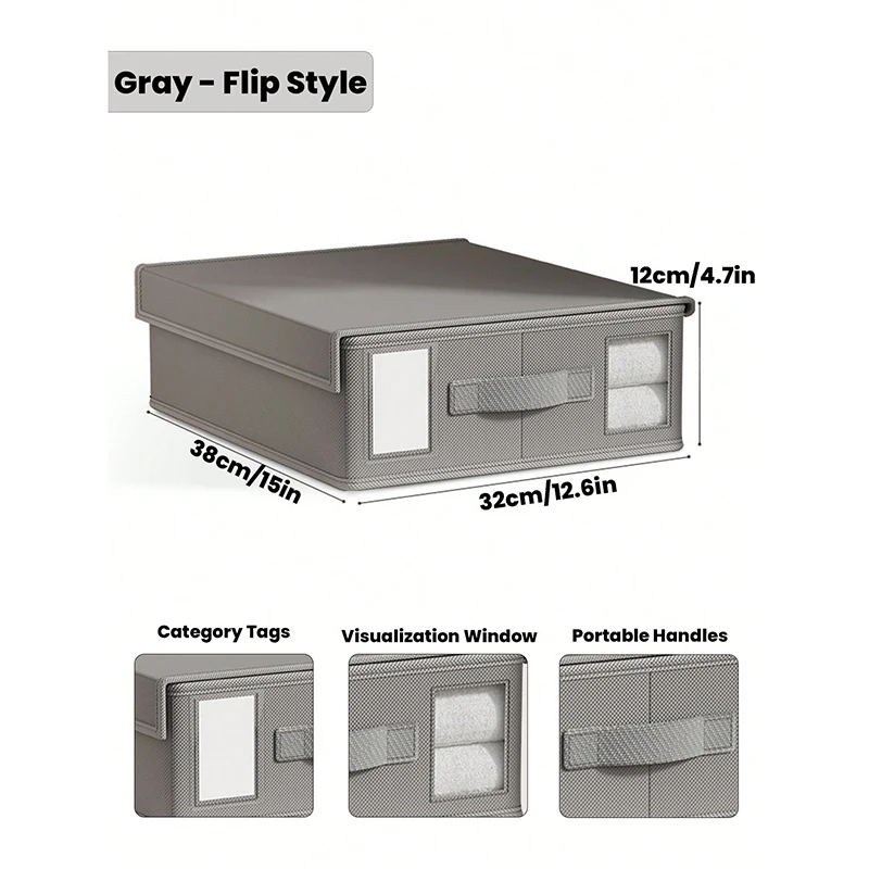 (gris) Caja De Almacenamiento De Hojas Con Ventana De Visualización Y Asa.