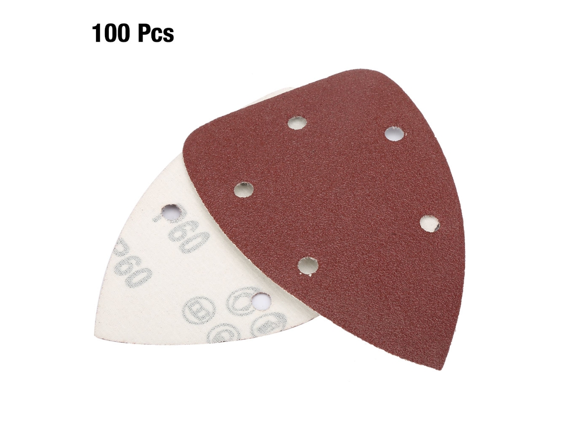 100 Lijas Triangulares De Alúmina Con 5 Agujeros, Grano 60, Para Pulir Madera Y Metal Con Lijadora.