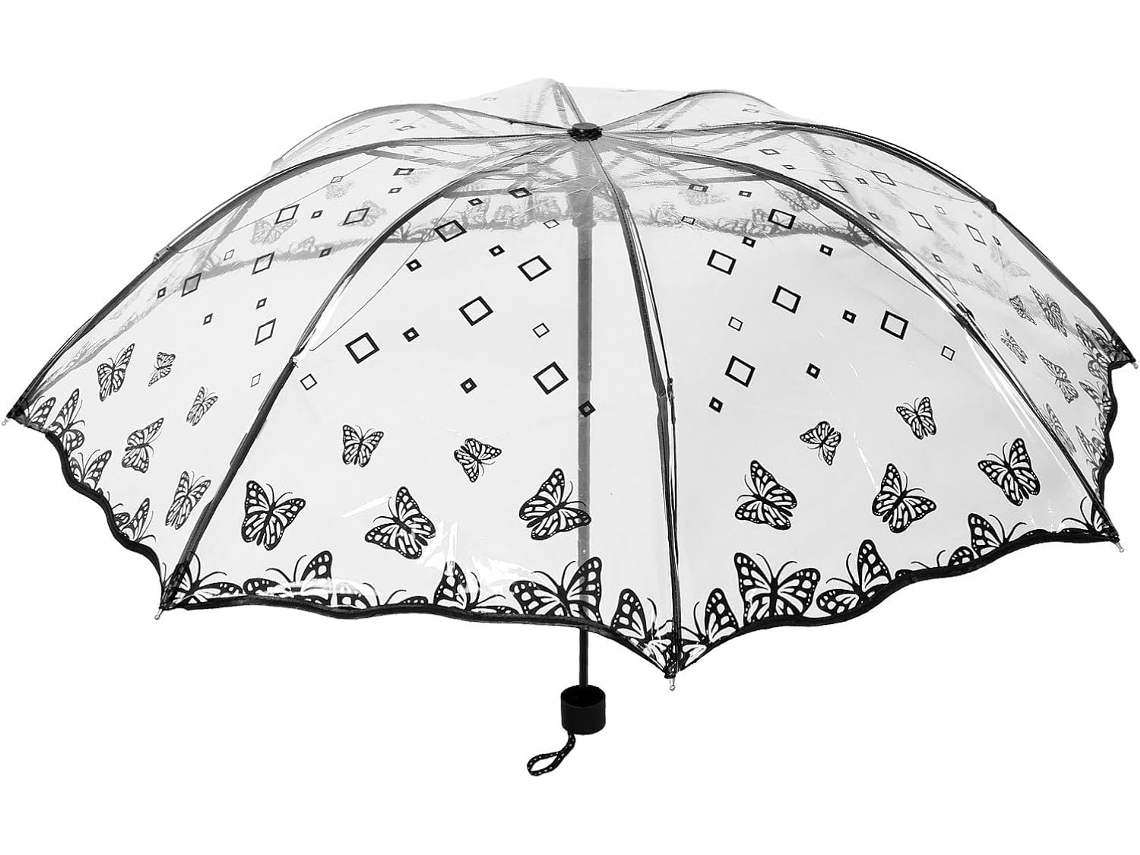 Paraguas Plegable Compacto Ciieeo, Transparente Con Estampado De Mariposas, Ligero Y Resistente Al Viento.