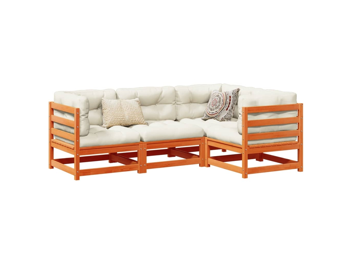 unidades Conjunto. Sofás Jardim C/ Almofadões Pinho Maciço Castanho Mel Dkd Home Decor