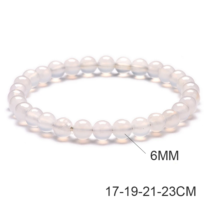 Pulsera de cuentas de ágata blanca natural. Joyería de cristal para yoga y sanación. MDUG (6 mm x 17 cm)