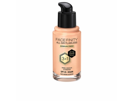 Base de Maquillaje Cremosa Max Factor Face Finity All Day Flawless 3 en 1 Spf 20 Nº N45 Warm almond 30 ml