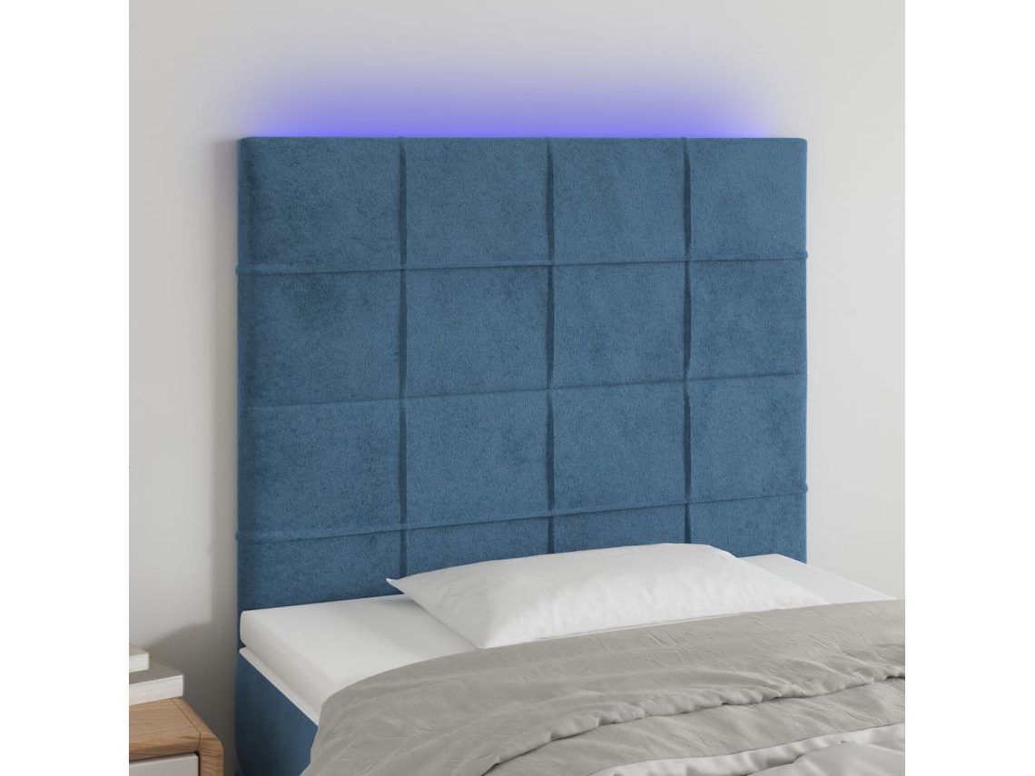 Cabecero Con Luces Led Terciopelo Azul Oscuro 100x5x118/128 Cm
