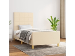 Cama Individual | Estructura De Cama Sin Colchón Tela Crema 100x200 Cm