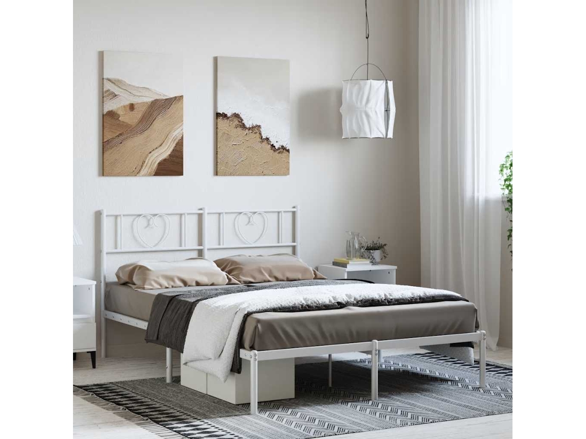 Estructura Cama Sin Colchón Con Cabecero Metal Blanco 150x200cm