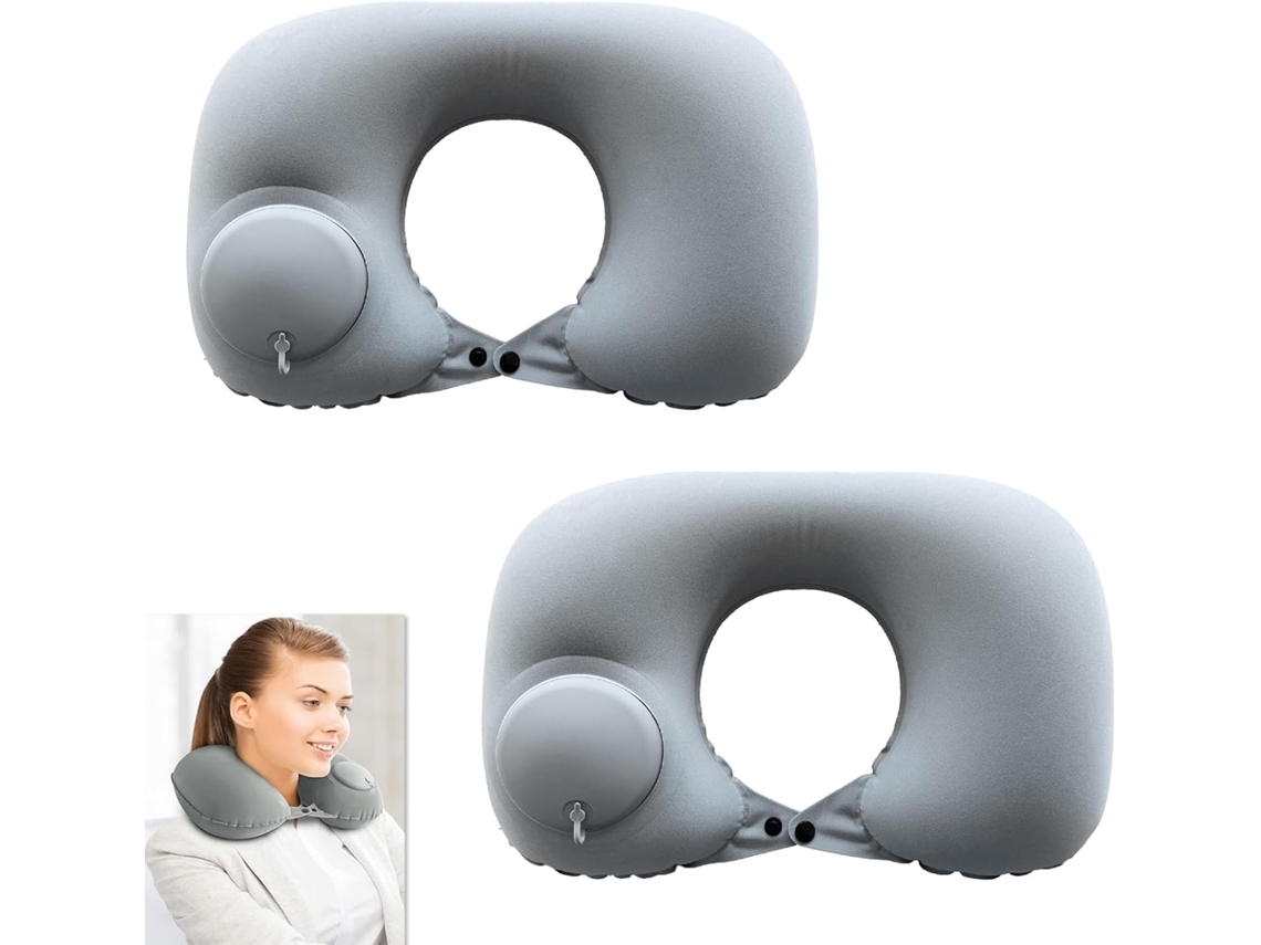 2 Pcs Almohada Inflable En Forma De U Para Viajar - Gris Claro Flocked