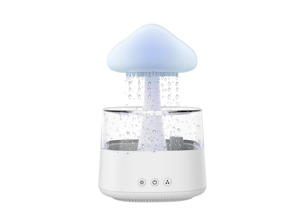 Humidificador, difusor de aroma, humidificador en forma de gota de lluvia, luz ambiental de 7 colores y control remoto Cuich (blanco)