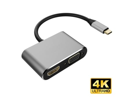 Adaptador USB 3.1 tipo C a HDMI VGA 2 en 1 VGA HDMI 4K UHD Adaptador de pantalla dual negro