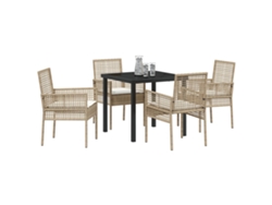 Juego de comedor Lovely Home de 5 piezas con cojines en ratán beige y poliéster