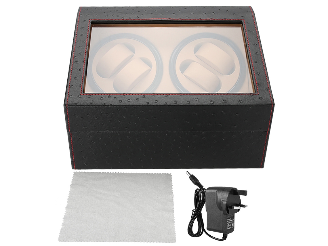 Caja giratoria automática para 4 relojes con estuche de almacenamiento y exhibición.
