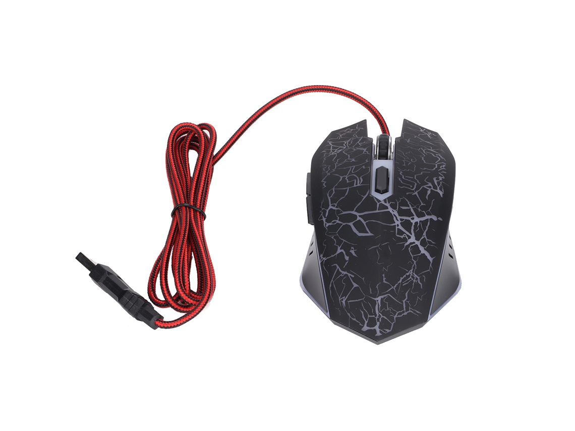 Ratón negro con cable, puerto USB roto, iluminación ajustable, accesorios para ordenador de juegos.