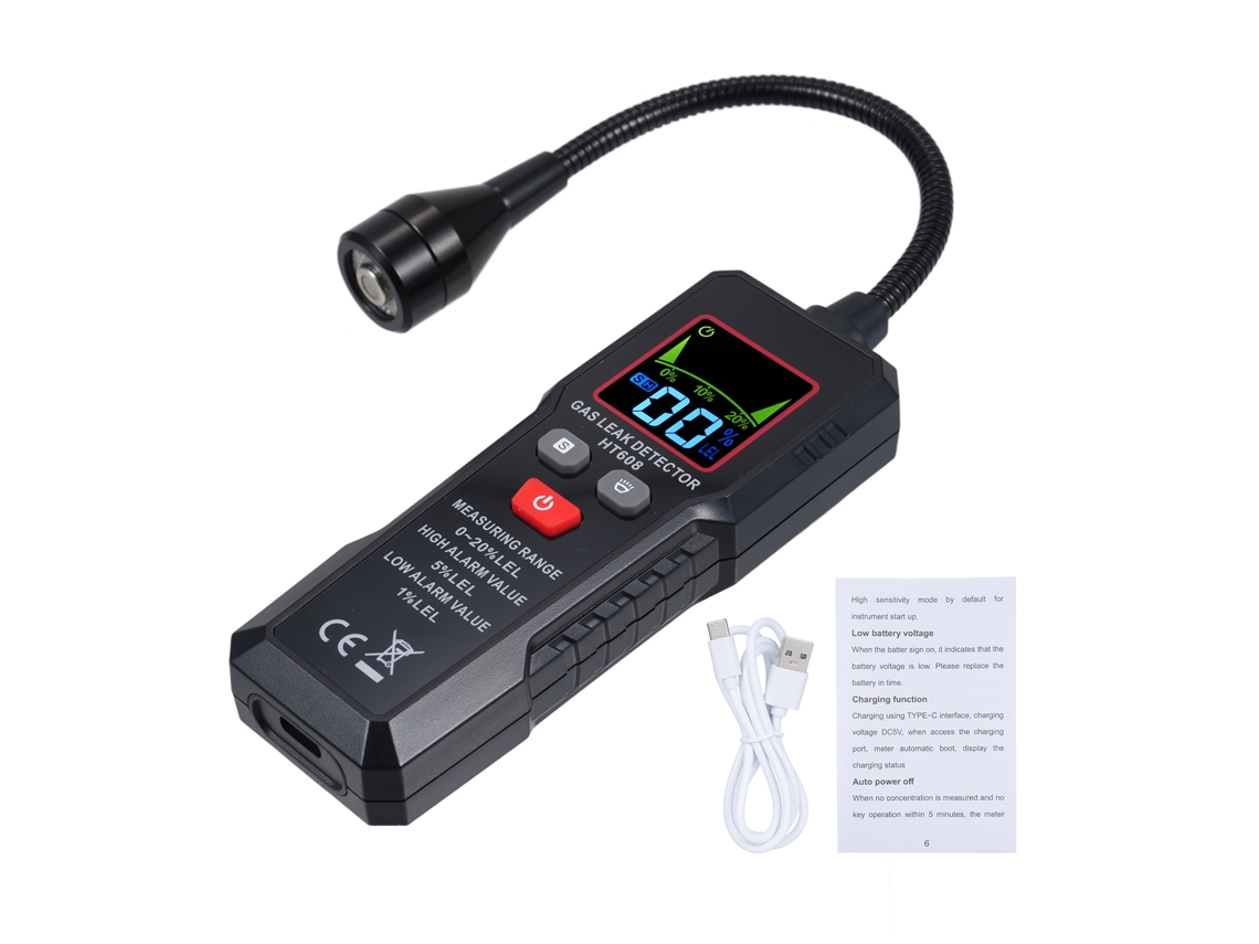 Detector De Fugas De Gas Inflamable Con Manguera Flexible, Linterna Y Alarma Acústico-óptica Para Metano Y Acetileno Ht608